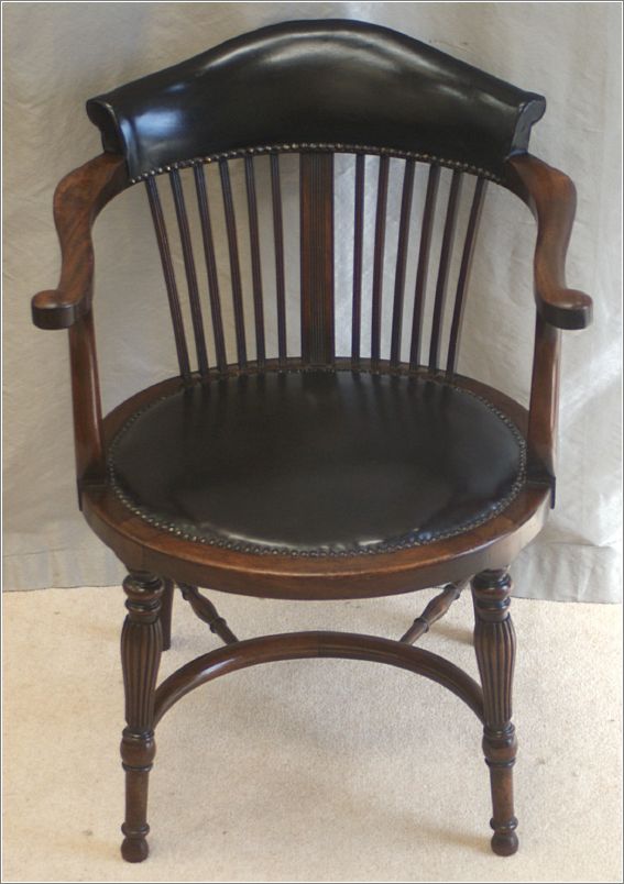9060 Antique Victorian Mahogany & Leather Desk Chair Front View (2)
